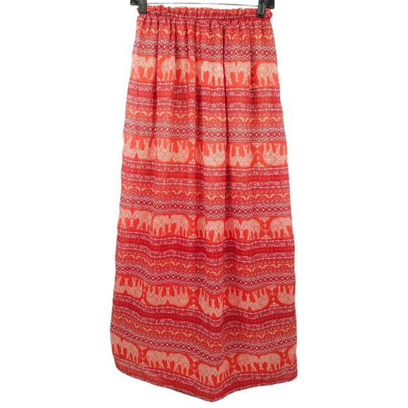 Blue Rain Pleated Elephant Print Long Skirt Size S Stretchy Elastic Waist Boho - Picture 1 of 13